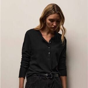 Standard James Perse Black Henley Long Sleeve Shirt Minimalist Women's 3 / Large
